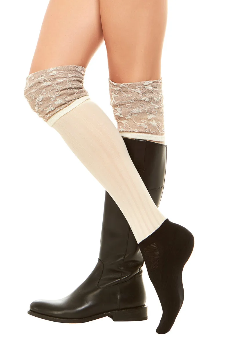 Ashley Floral Over-the-Knee Slouch Socks in Cream