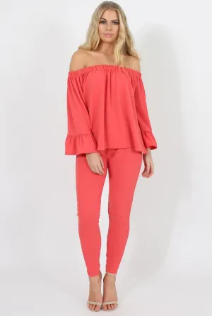 Coral Off The Shoulder Co-ord - Lydia