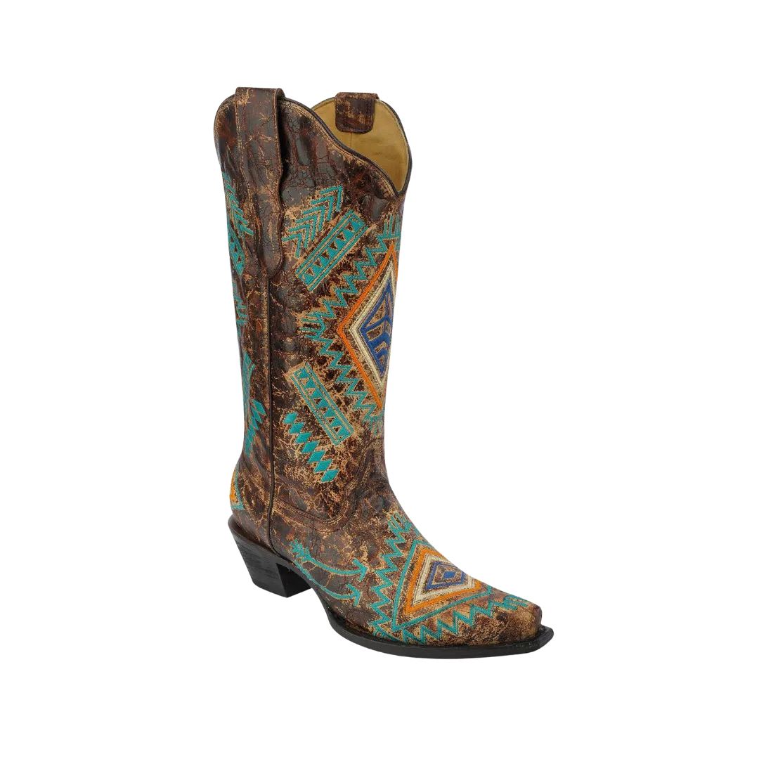 Corral Women's Diamond Cowgirl Snip Toe Turquoise Cognac Boots