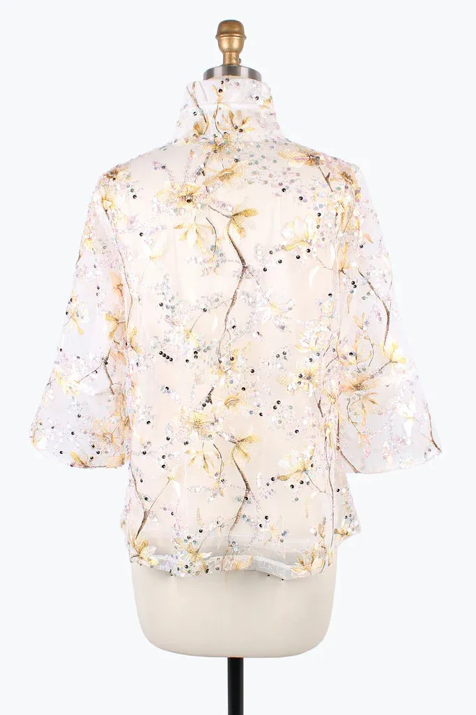 Damee Floral Embroidery Peplum Mesh jacket 2396-Gld