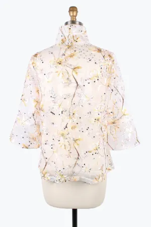 Damee  Floral Embroidery Peplum Mesh Jacket 2396-GOLD F24