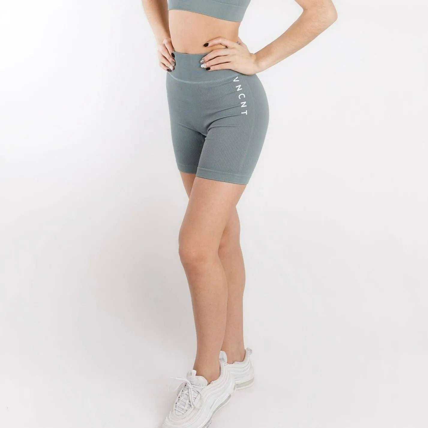 Maddie Ribbed Biker Short- Harbor Blue