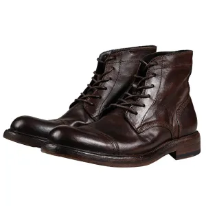 Men's Brogue Leather Dress Boots Coffee