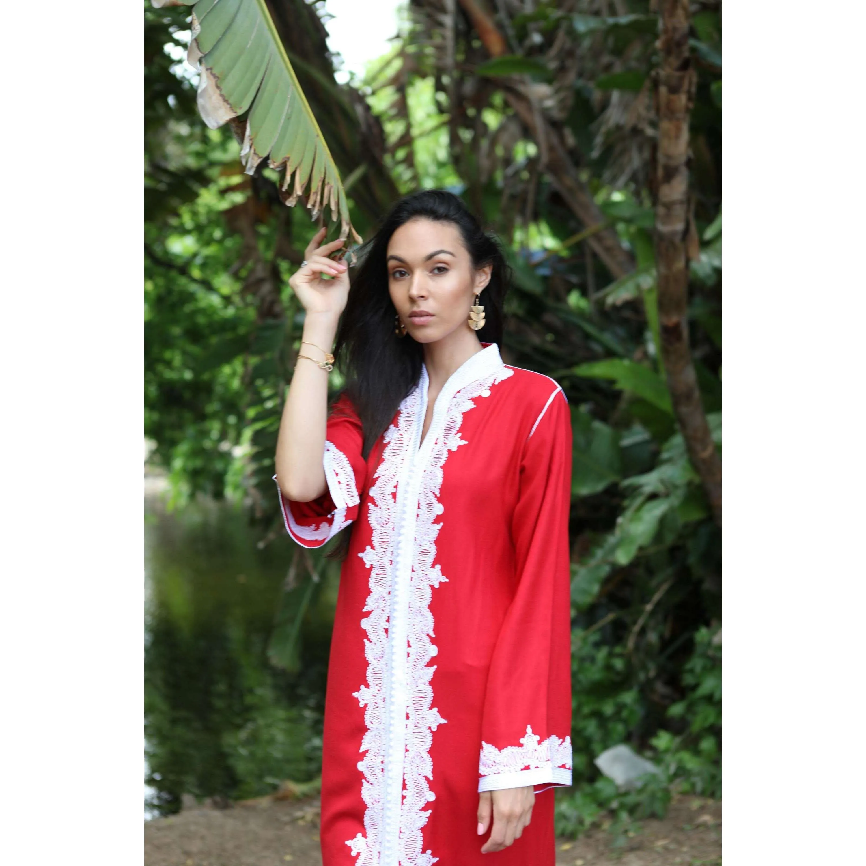 Red & White Karima Kaftan Caftan-Moroccan Kaftan