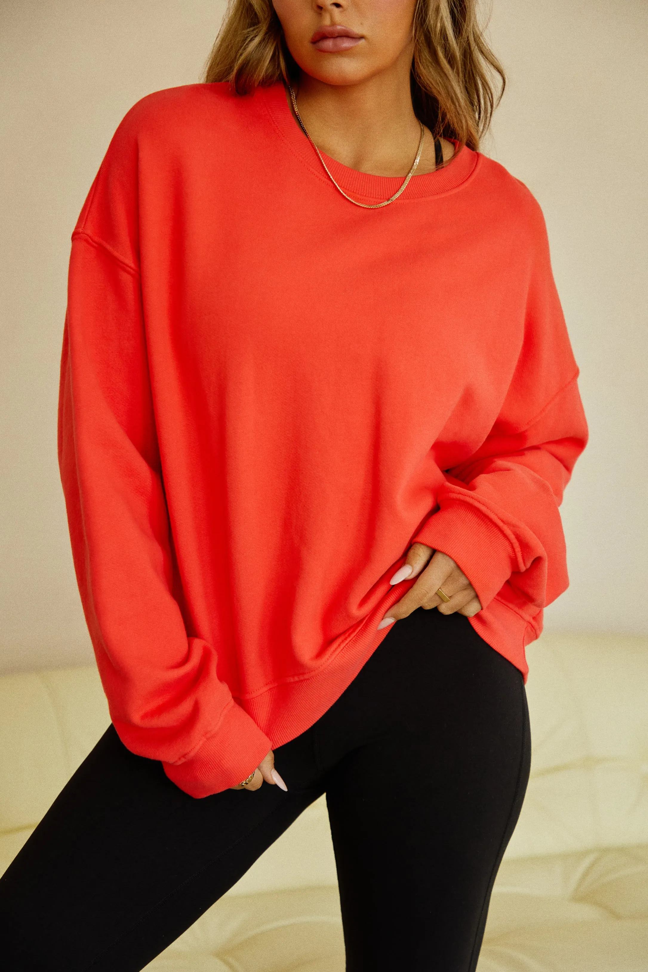 Sunday Energy Long Sleeve Crewneck Sweater - Red