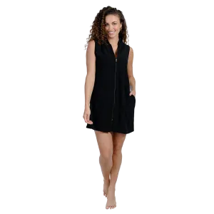 Terry zip-front short sleeve cover up dress