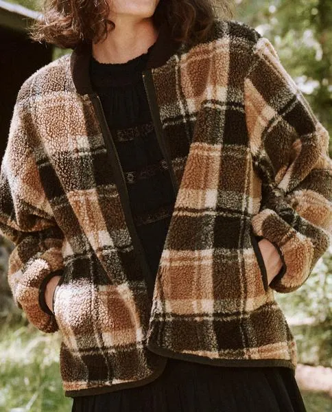 Premium Woodsmoke Plaid Sherpa Bomber Jacket by The Great