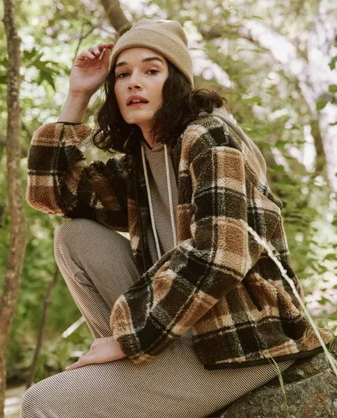 Premium Woodsmoke Plaid Sherpa Bomber Jacket by The Great