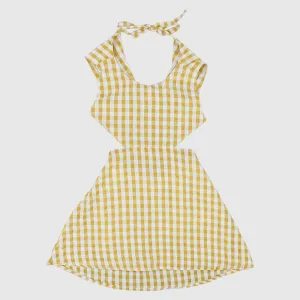 Yellow Checkered Sleeveless Dress